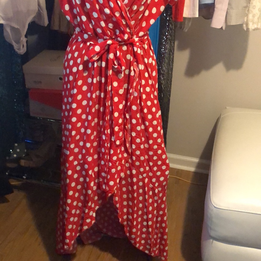 Polka Dots-Spring Summer Boho V-Neck Faux Wrap Maxi NWT. Limited time price - Picture 6 of 7